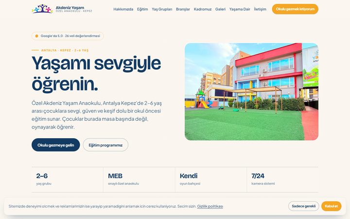 Akdeniz Yaşam Anaokulu web sitesi