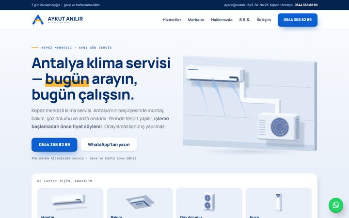 Antalya Klimacısı web sitesi ana sayfası