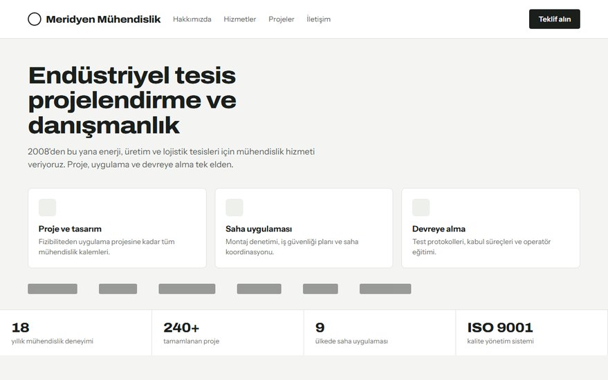 Meridyen Mühendislik web sitesi örneği