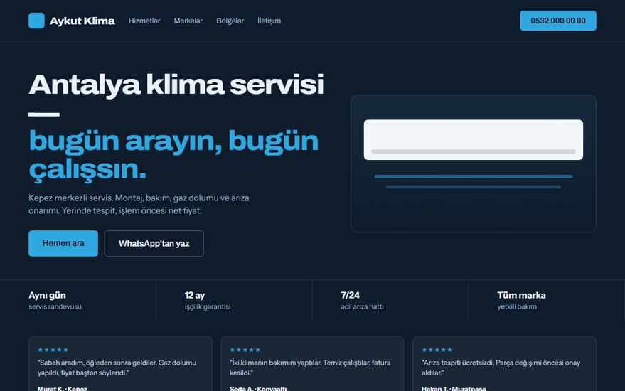 Aykut Klima web sitesi örneği